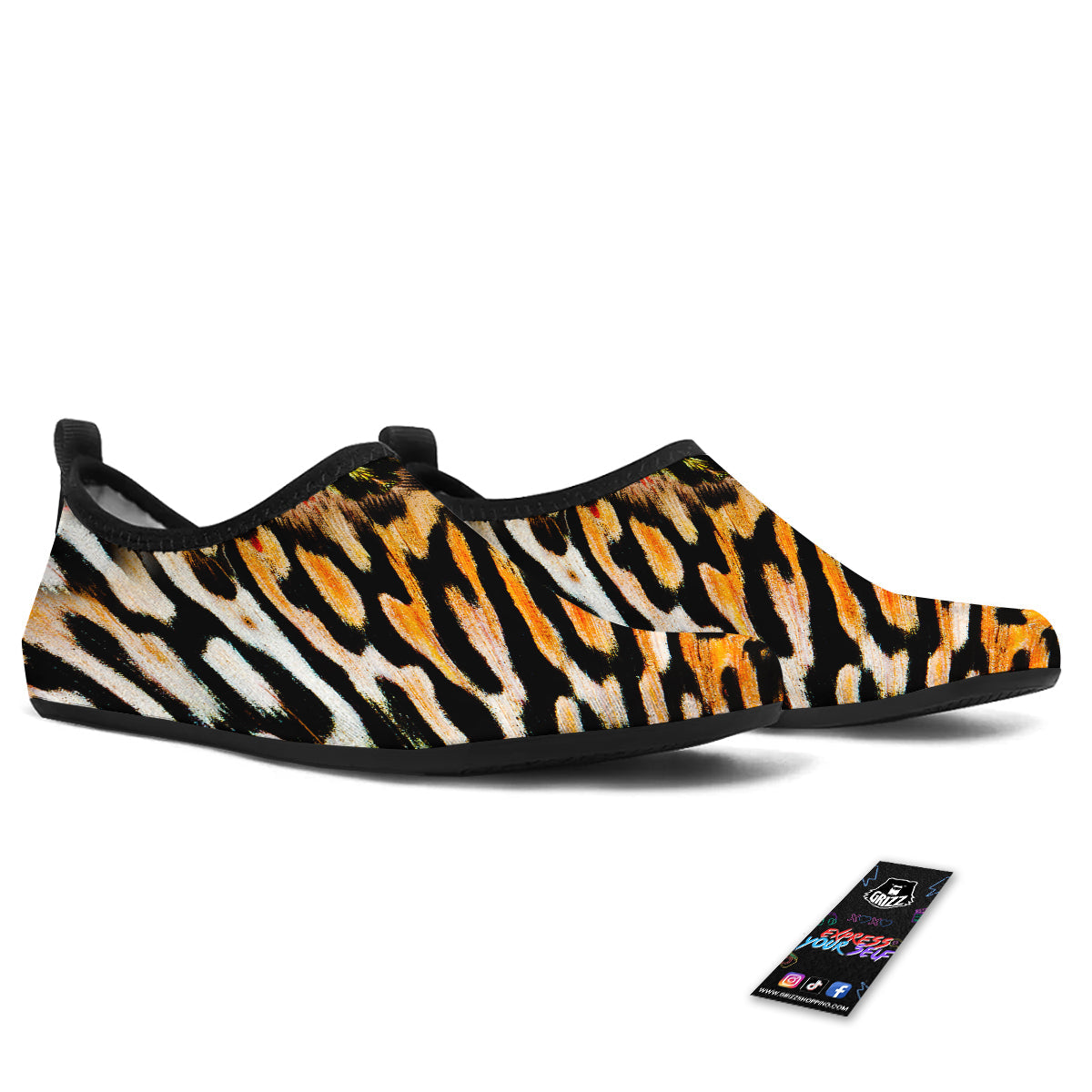 Butterfly Wing Skin White Orange Tiger Print Water Shoes-grizzshop