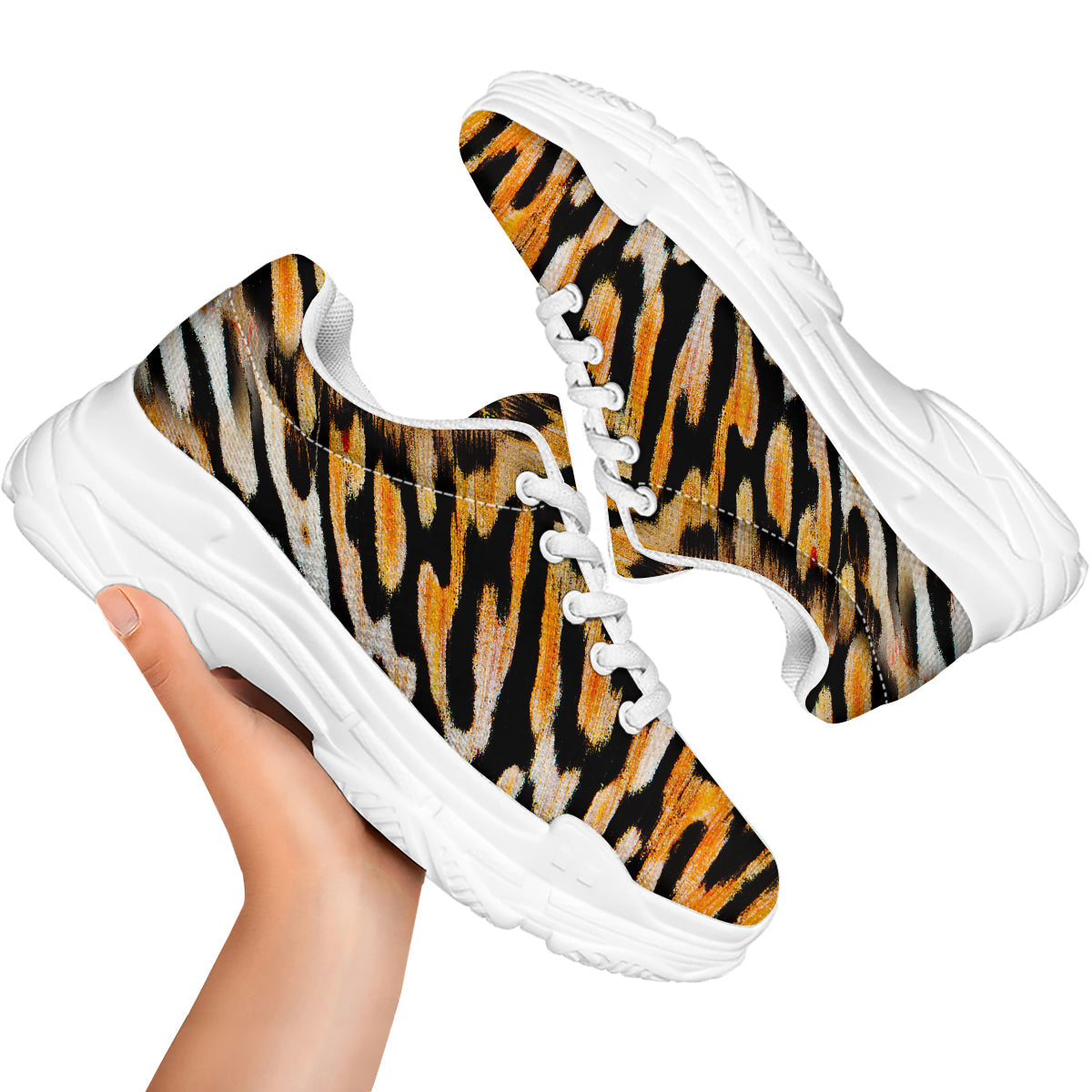 Butterfly Wing Skin White Orange Tiger Print White Chunky Shoes-grizzshop