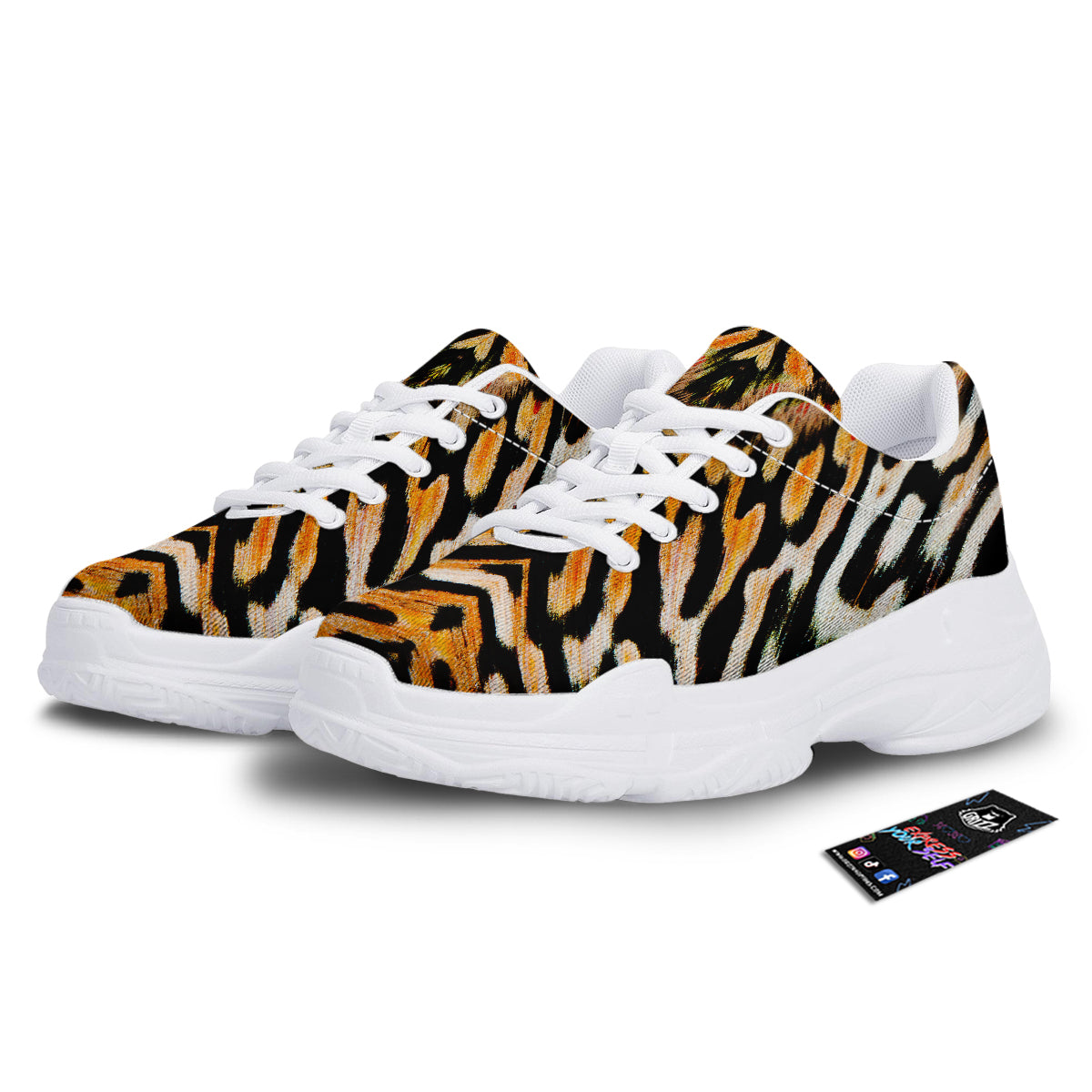 Butterfly Wing Skin White Orange Tiger Print White Chunky Shoes-grizzshop