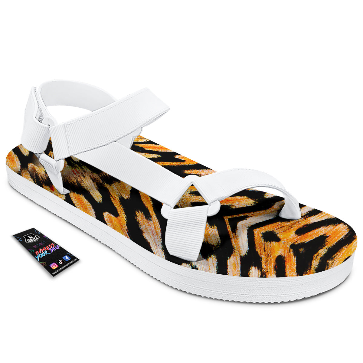Butterfly Wing Skin White Orange Tiger Print White Open Toe Sandals-grizzshop