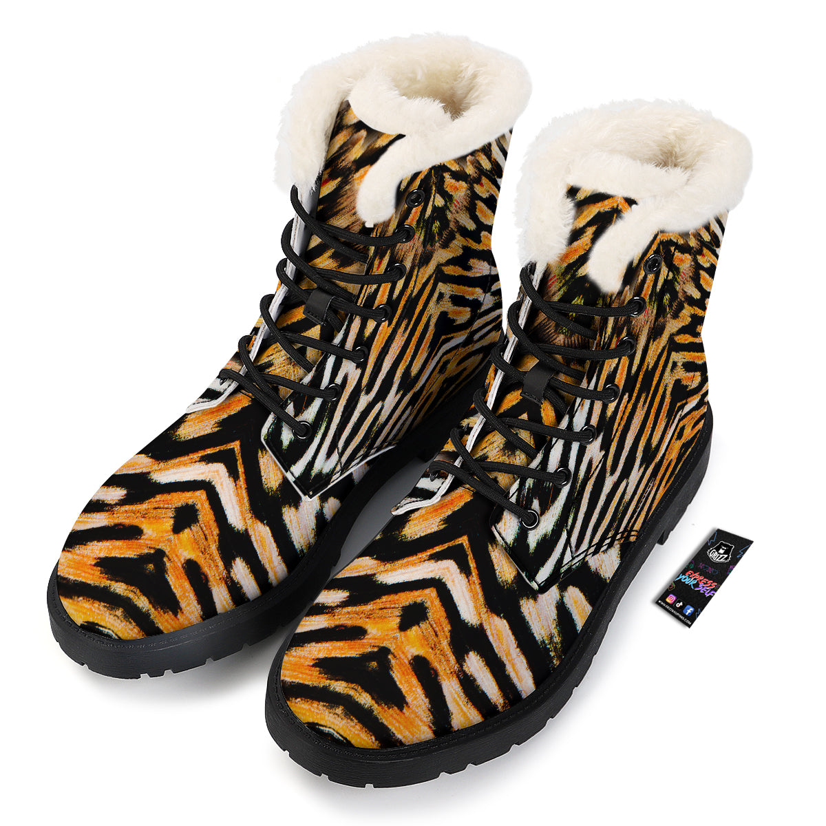 Butterfly Wing Skin White Orange Tiger Print Winter Boots-grizzshop