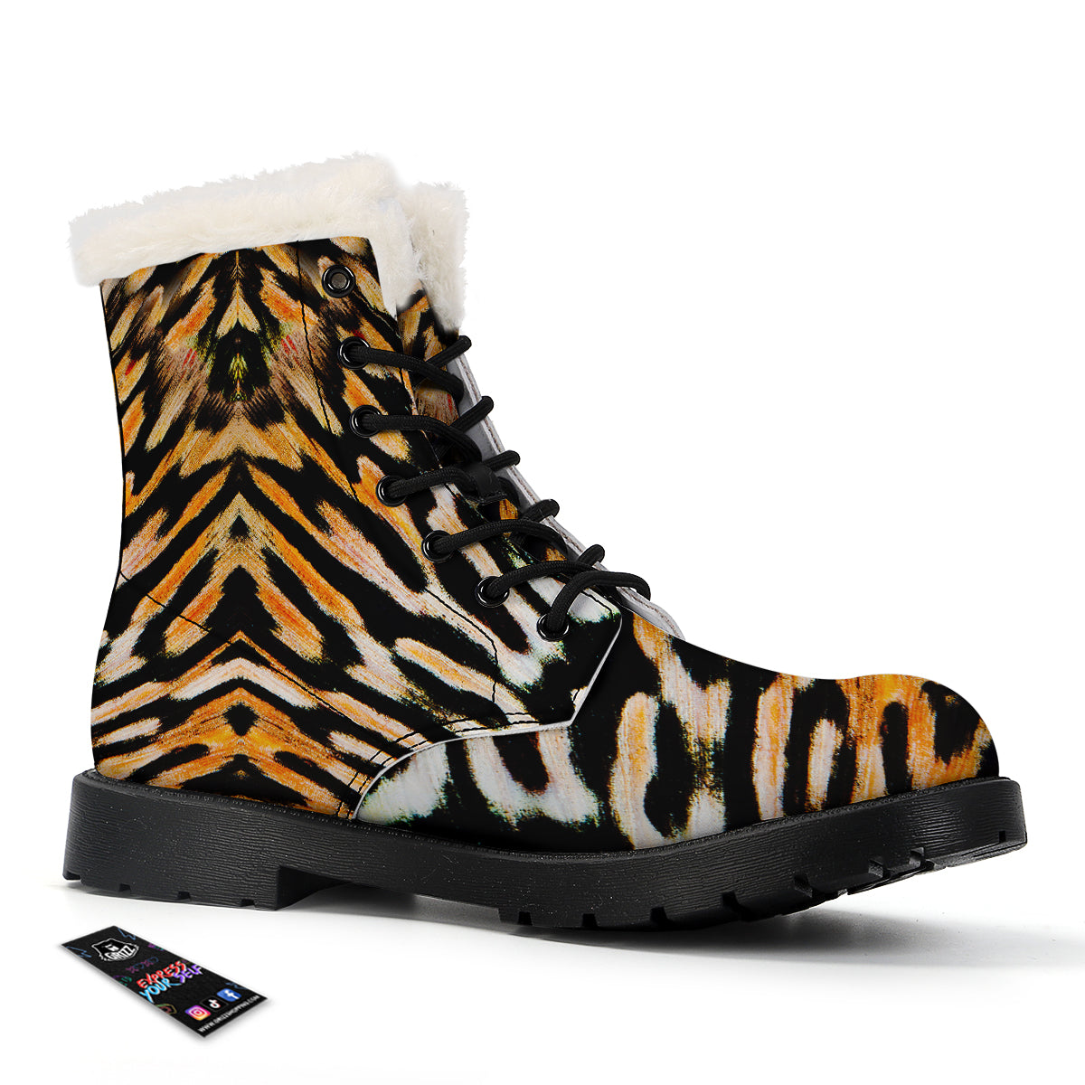 Butterfly Wing Skin White Orange Tiger Print Winter Boots-grizzshop