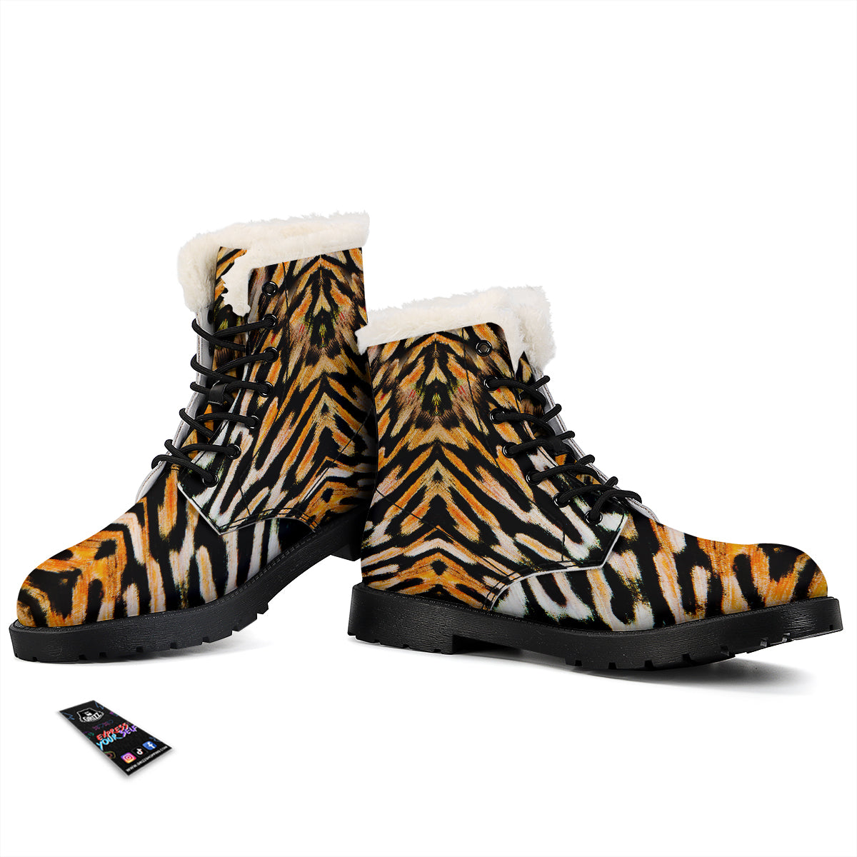 Butterfly Wing Skin White Orange Tiger Print Winter Boots-grizzshop