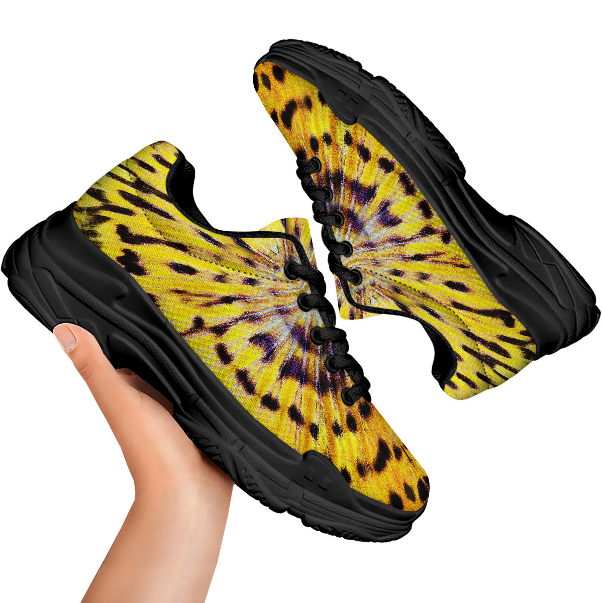 Butterfly Wing Skin Yellow Print Black Chunky Shoes-grizzshop