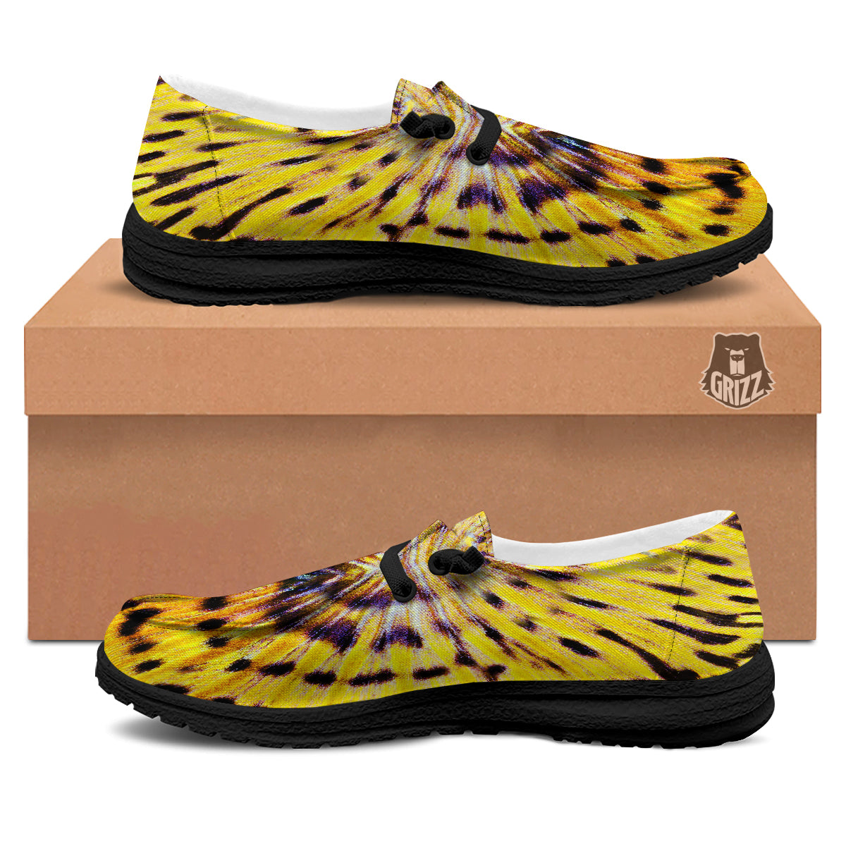 Butterfly Wing Skin Yellow Print Black Loafers-grizzshop