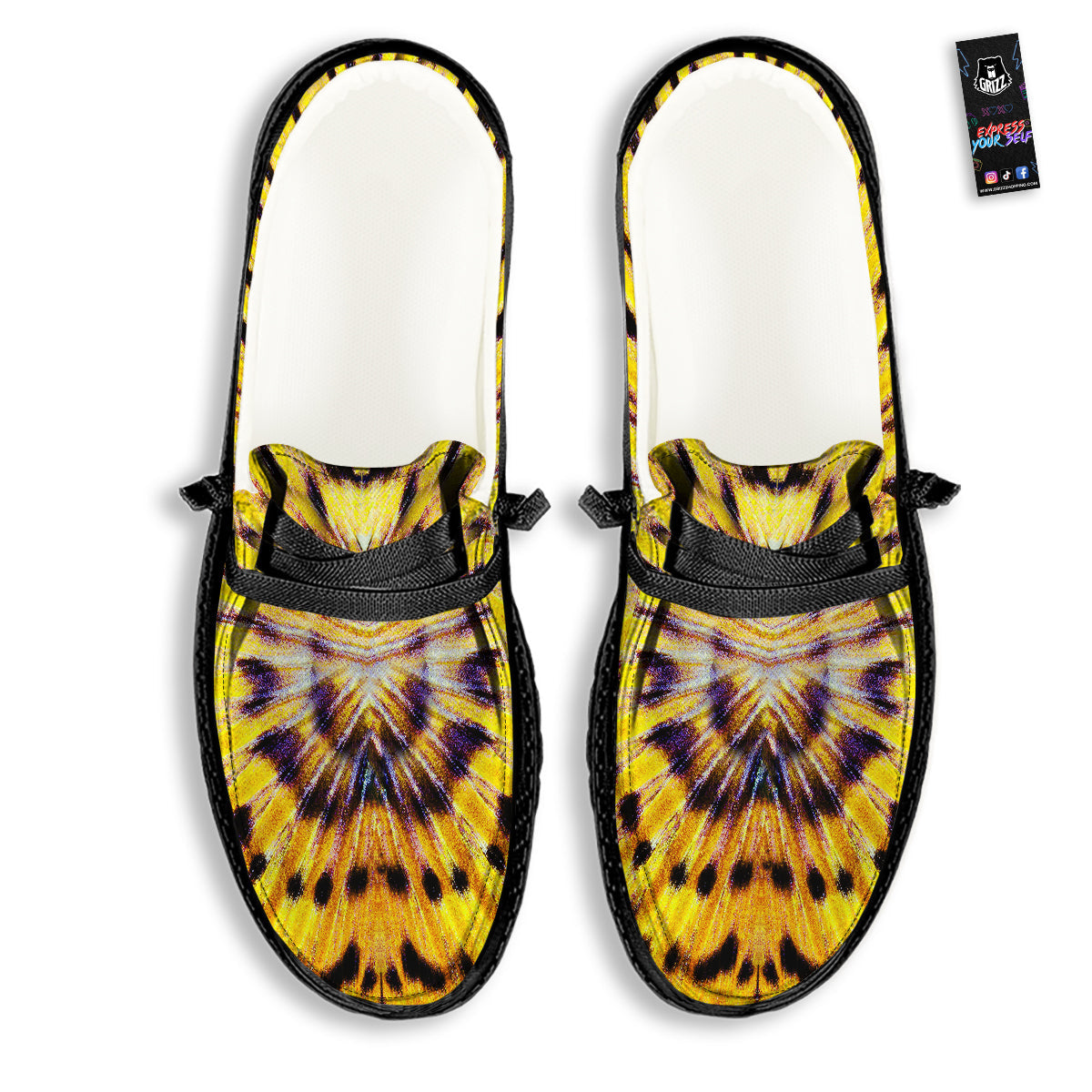Butterfly Wing Skin Yellow Print Black Loafers-grizzshop