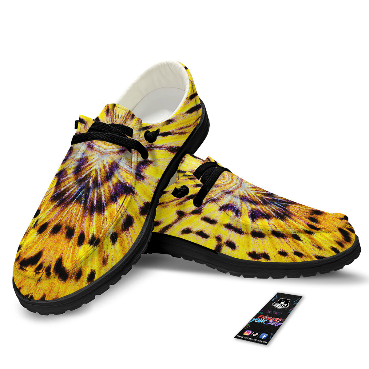 Butterfly Wing Skin Yellow Print Black Loafers-grizzshop