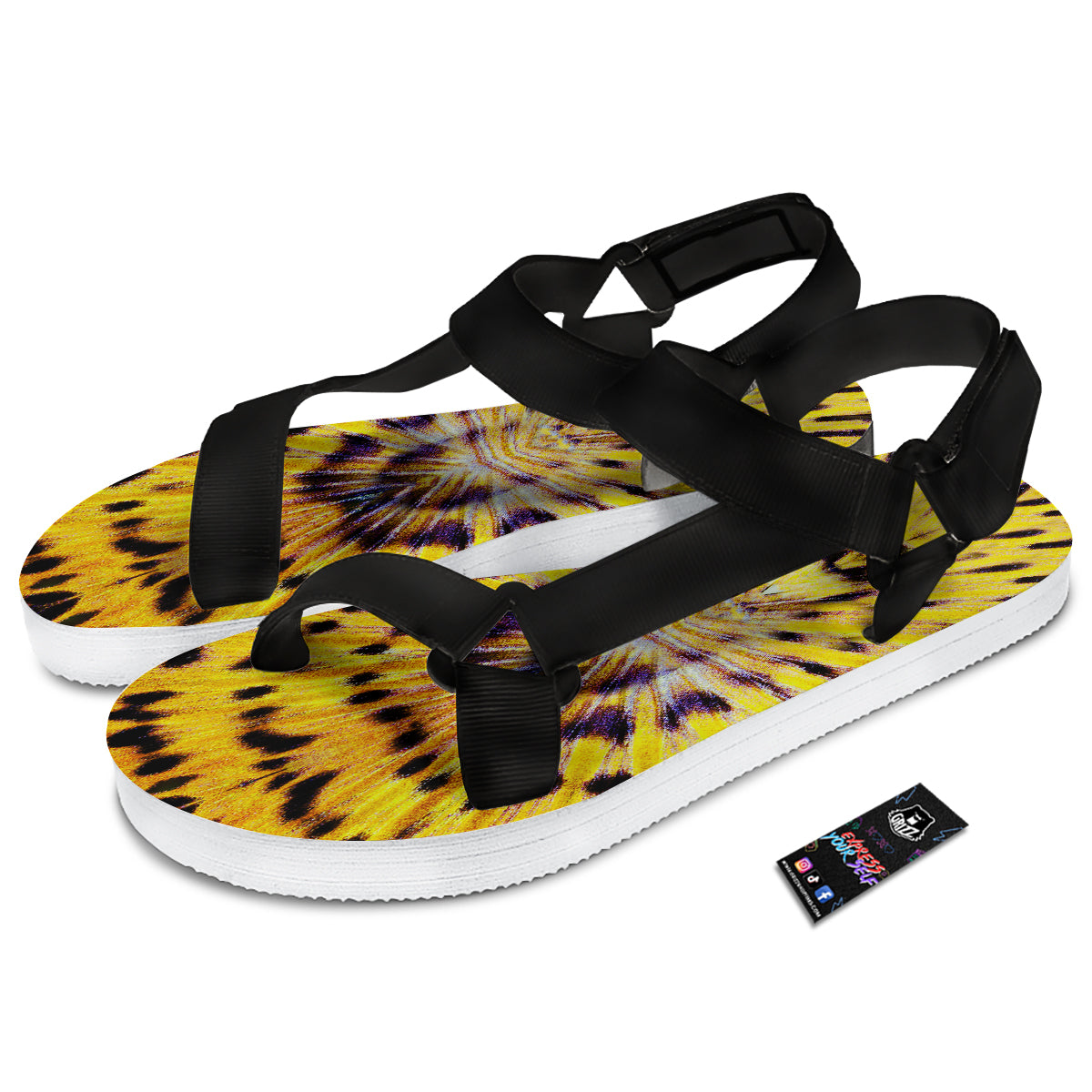 Butterfly Wing Skin Yellow Print Black Open Toe Sandals-grizzshop
