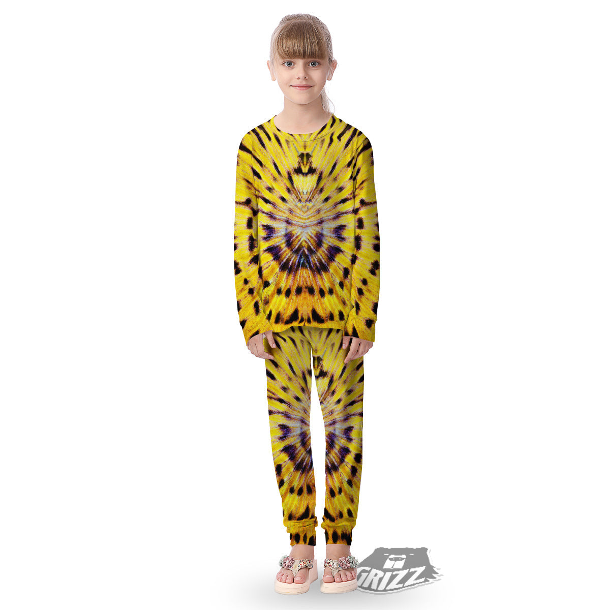 Butterfly Wing Skin Yellow Print Kid's Pajamas-grizzshop