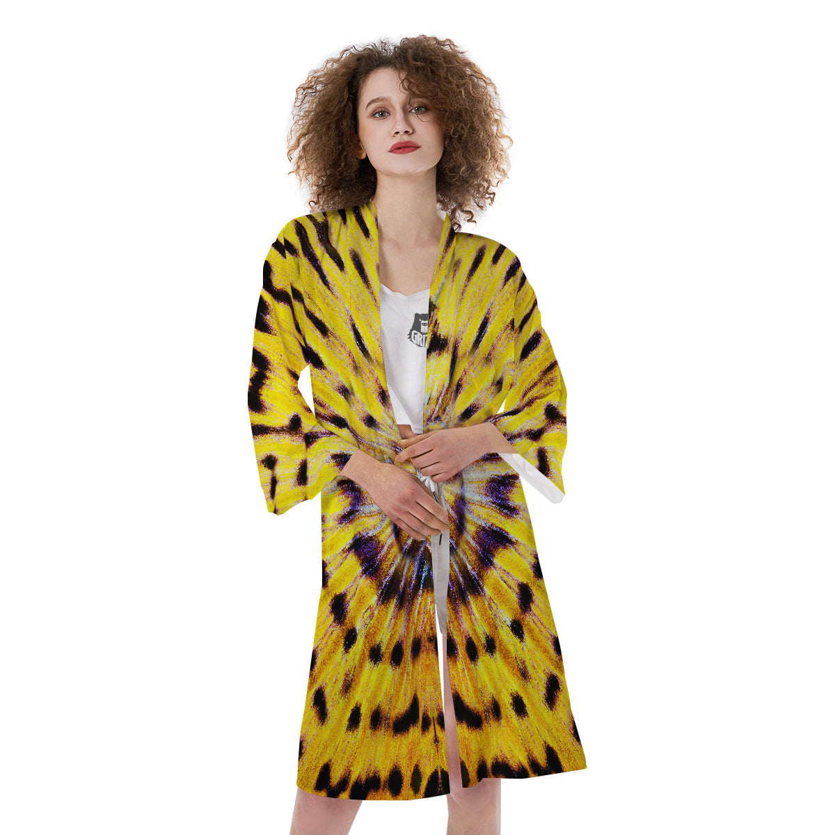 Butterfly Wing Skin Yellow Print Kimono-grizzshop