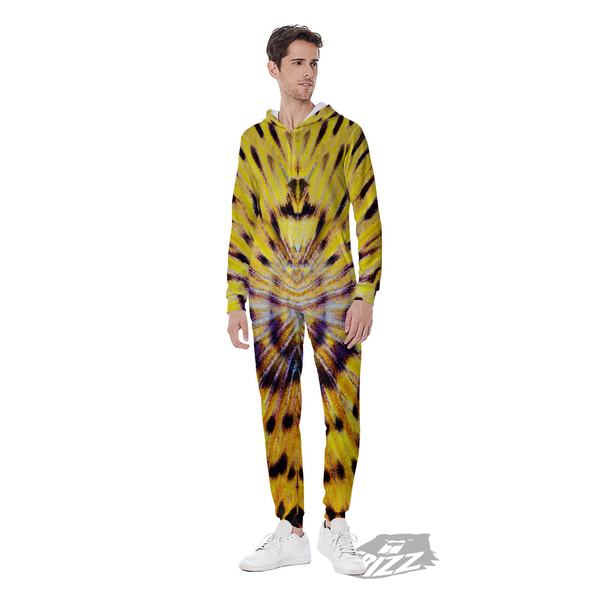 Butterfly Wing Skin Yellow Print Men's Jumpsuit-grizzshop