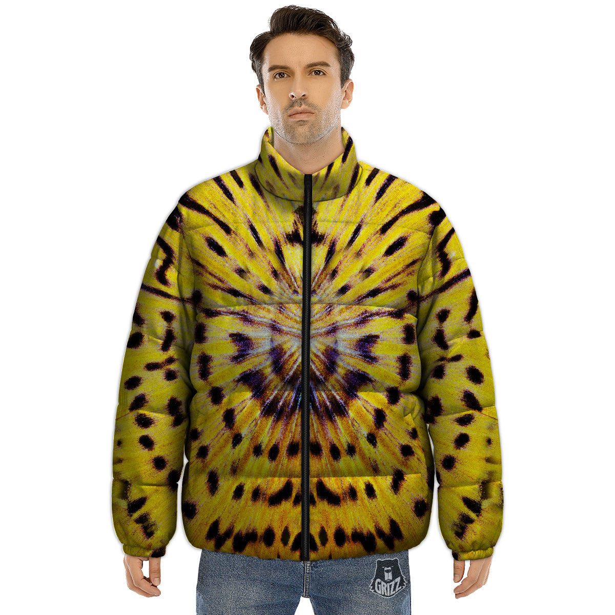 Butterfly Wing Skin Yellow Print Puffer Jacket-grizzshop