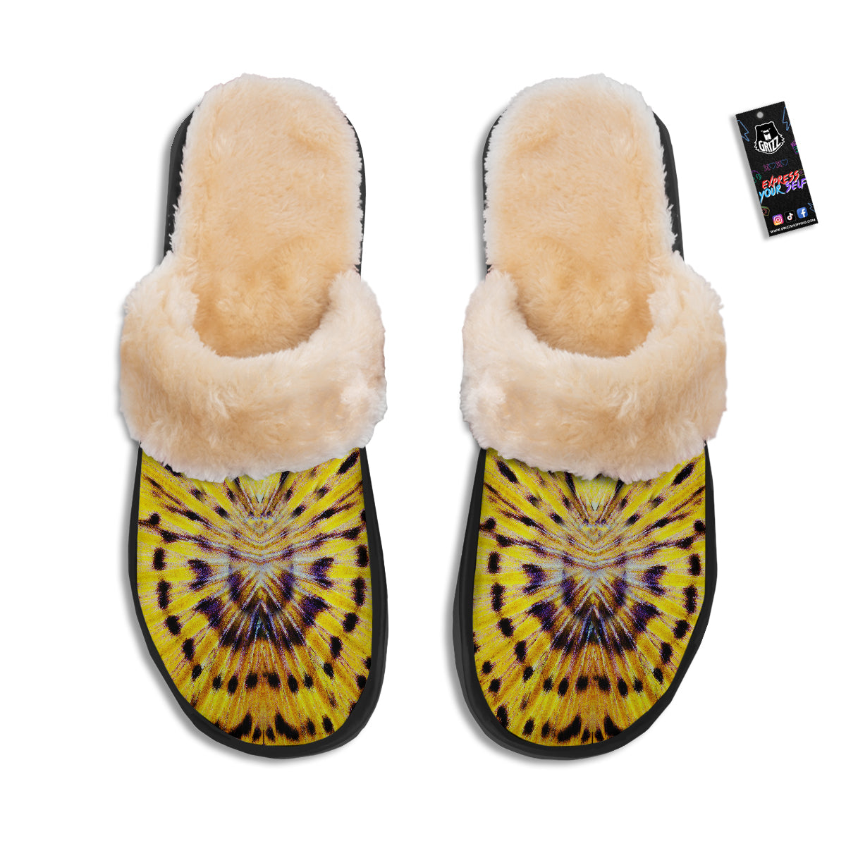 Butterfly Wing Skin Yellow Print Slippers-grizzshop