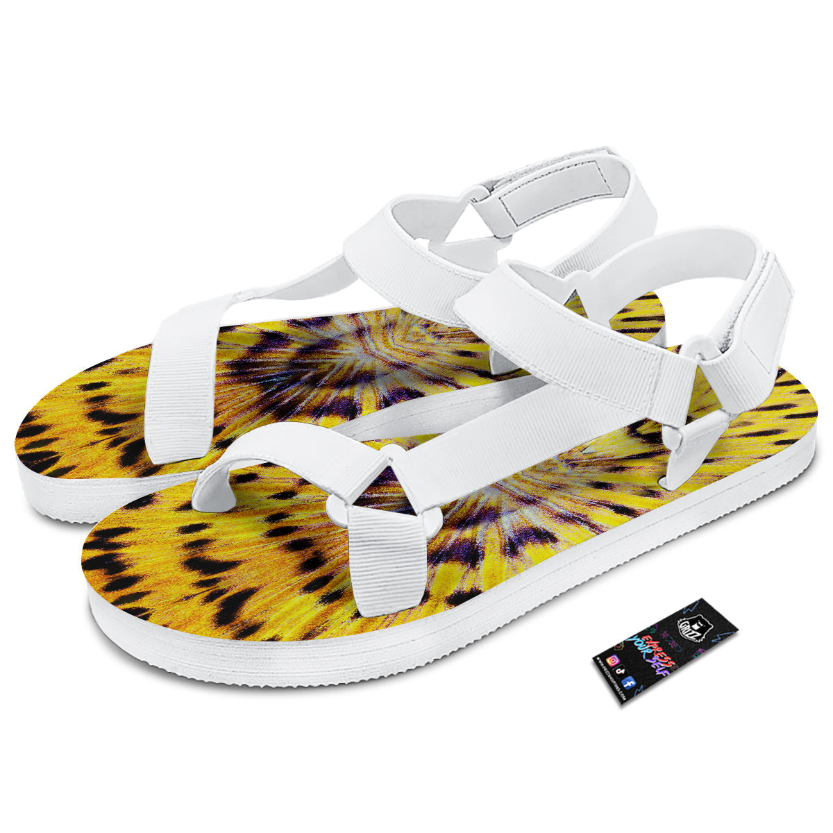 Butterfly Wing Skin Yellow Print White Open Toe Sandals-grizzshop