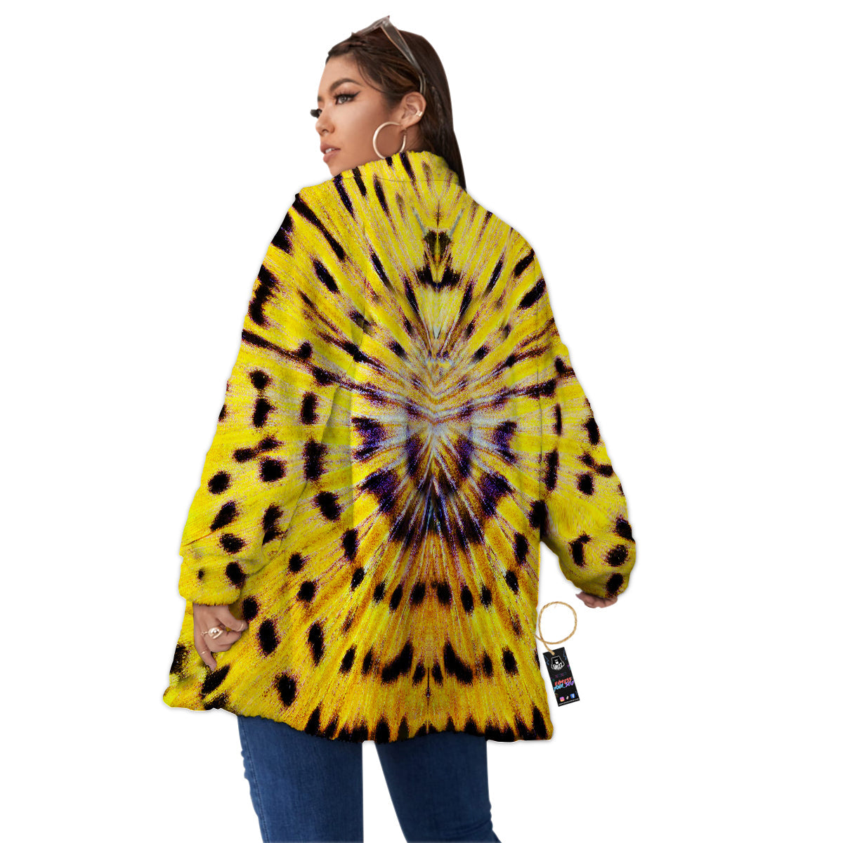 Butterfly Wing Skin Yellow Print Women's Sherpa Jacket-grizzshop