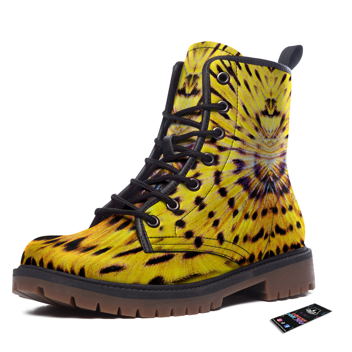 Butterfly Wing Skin Yellow Print Work Boots-grizzshop