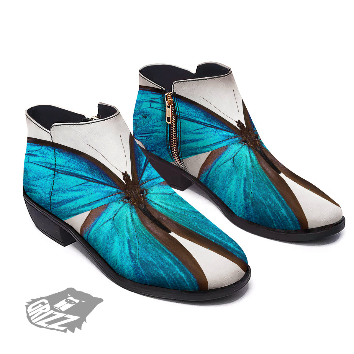 Butterfly Wings Blue Monarch Print Ankle Boots-grizzshop