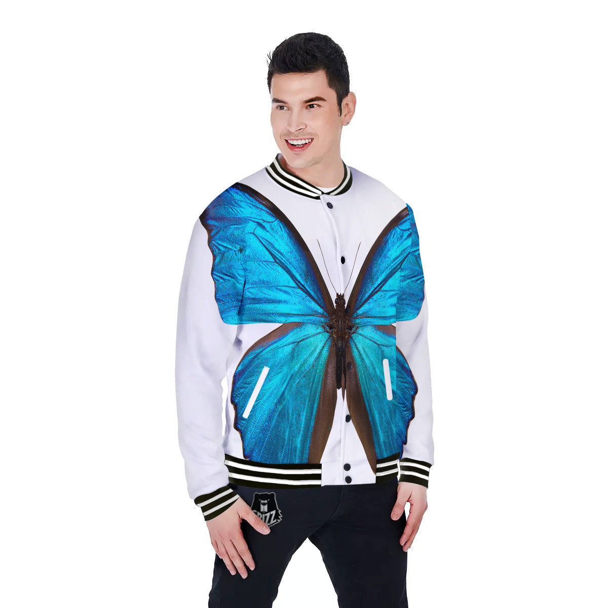 Butterfly Wings Blue Monarch Print Baseball Jacket-grizzshop
