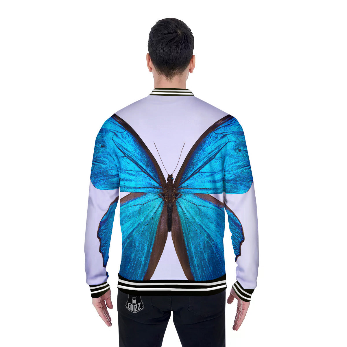 Butterfly Wings Blue Monarch Print Baseball Jacket-grizzshop