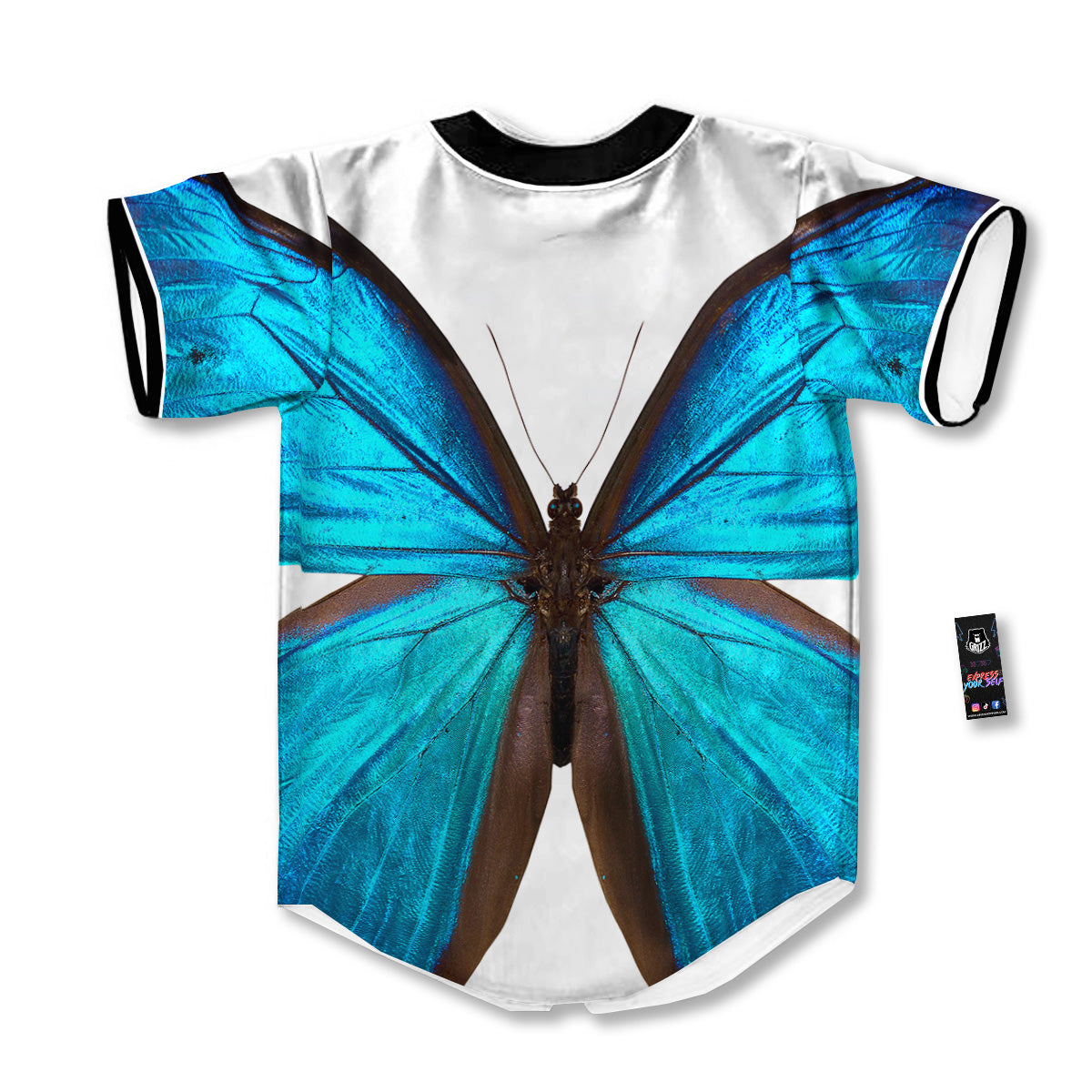 Butterfly Wings Blue Monarch Print Baseball Jersey-grizzshop