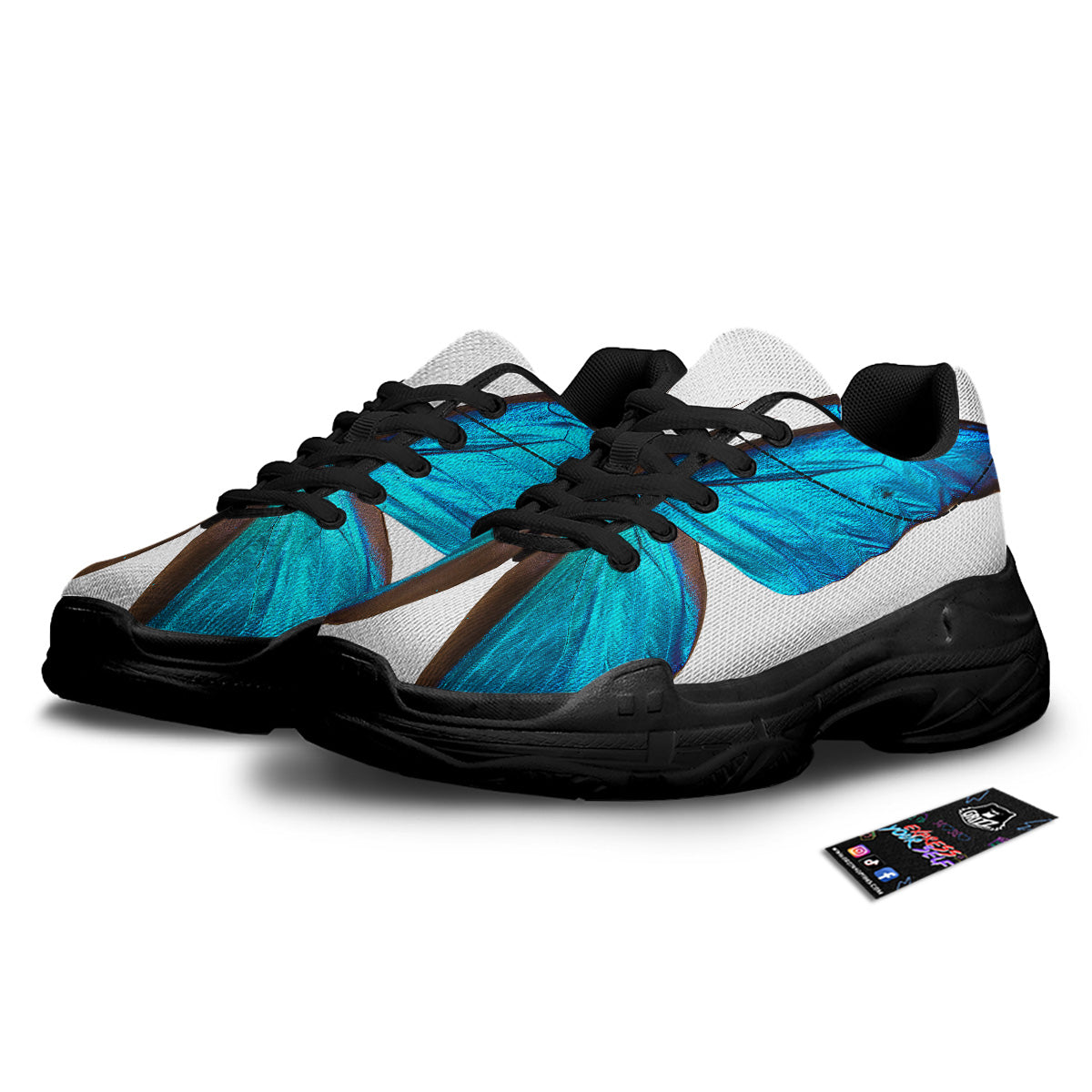Butterfly Wings Blue Monarch Print Black Chunky Shoes-grizzshop