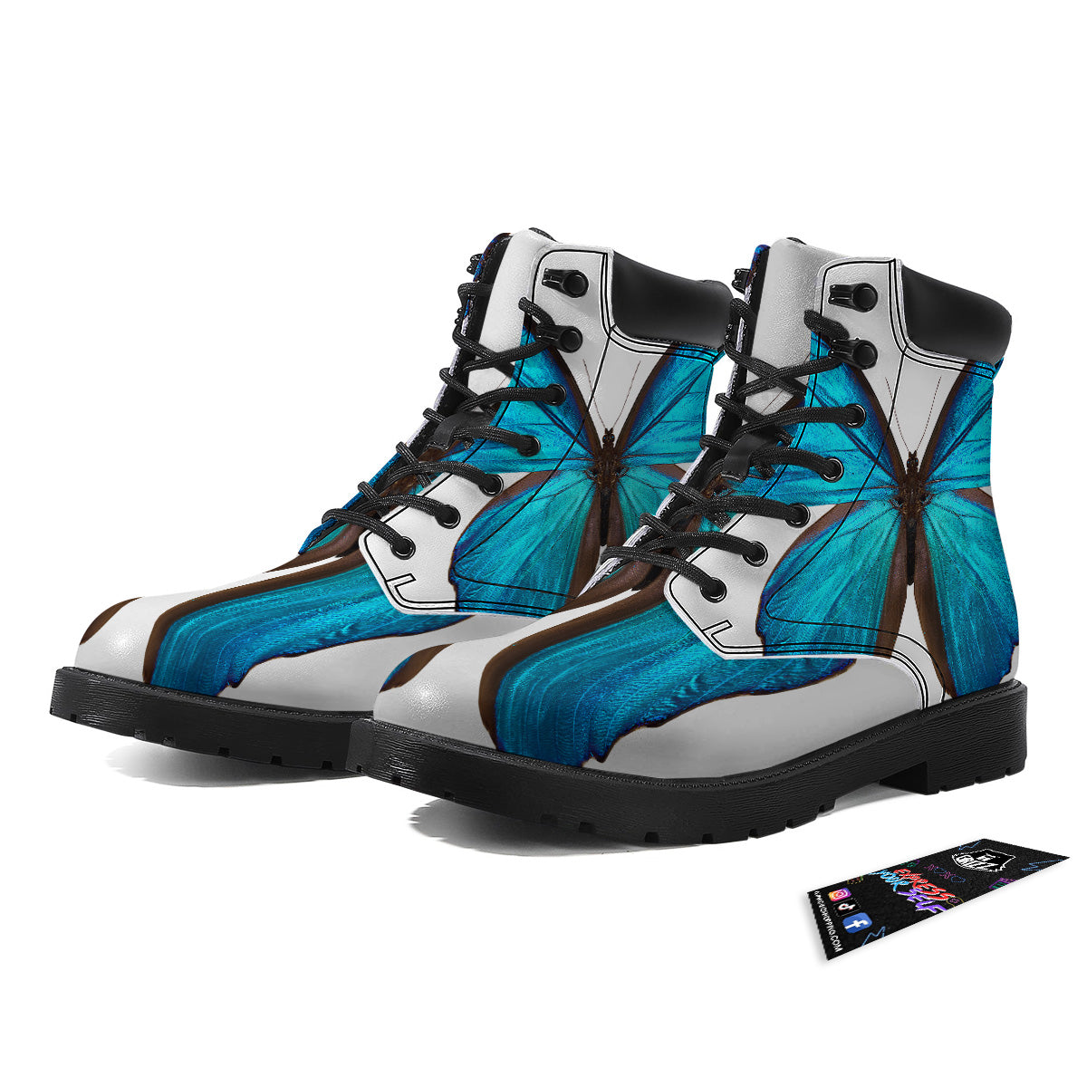 Butterfly Wings Blue Monarch Print Boots-grizzshop