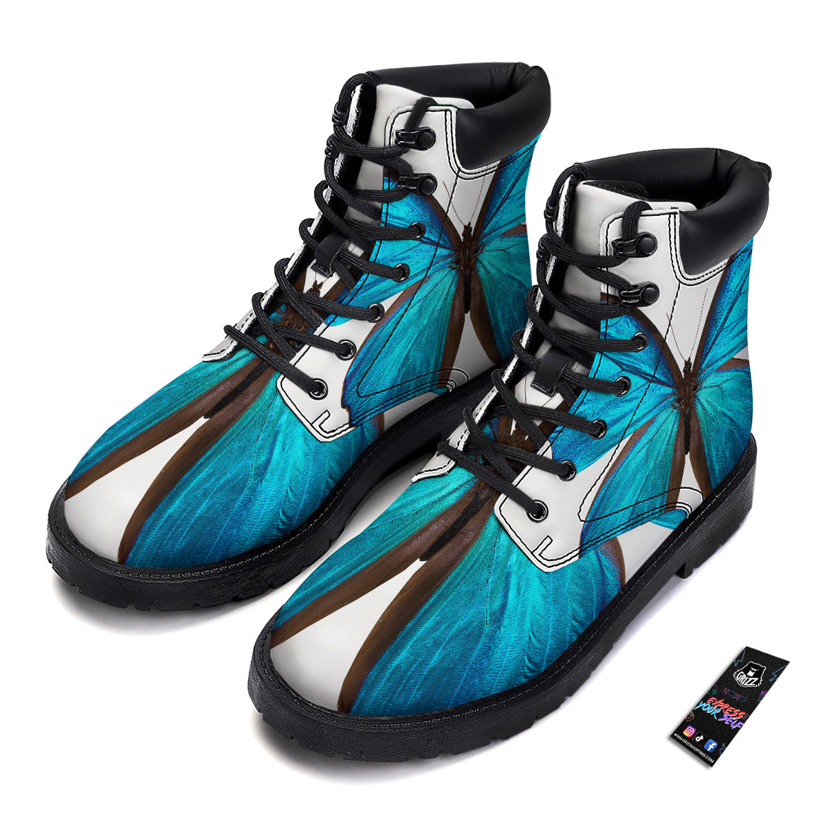 Butterfly Wings Blue Monarch Print Boots-grizzshop