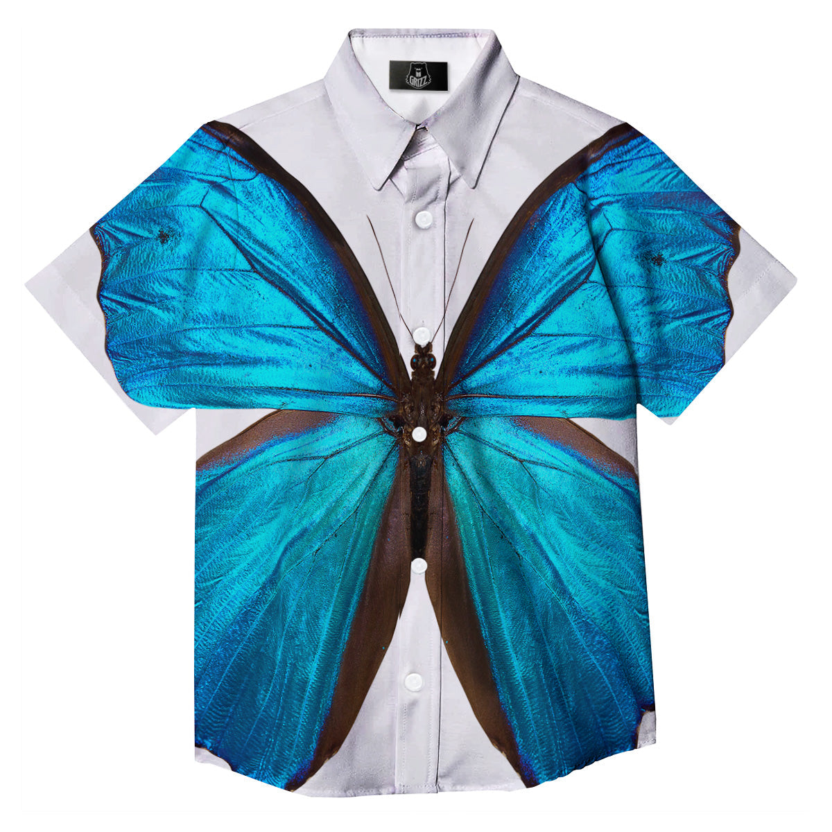 Butterfly Wings Blue Monarch Print Button Up Shirt-grizzshop