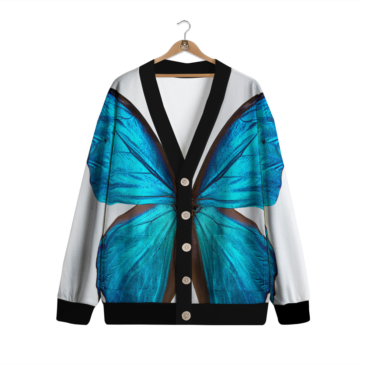 Butterfly Wings Blue Monarch Print Cardigan-grizzshop