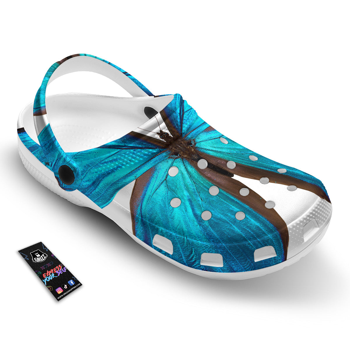 Butterfly Wings Blue Monarch Print Clog-grizzshop