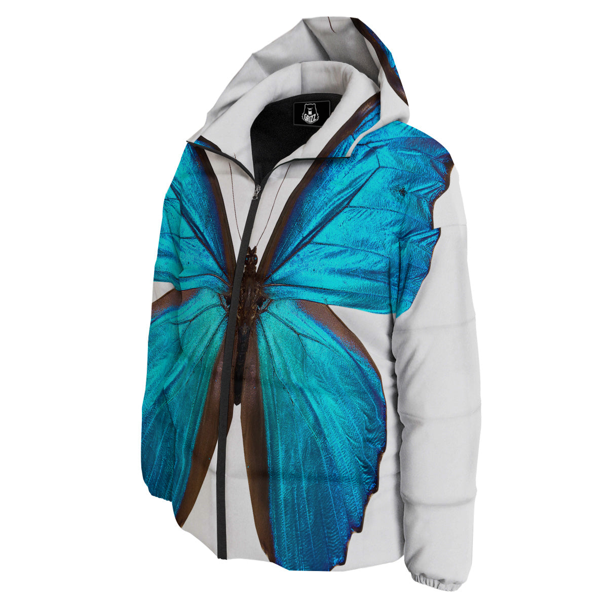 Butterfly Wings Blue Monarch Print Down Jacket-grizzshop