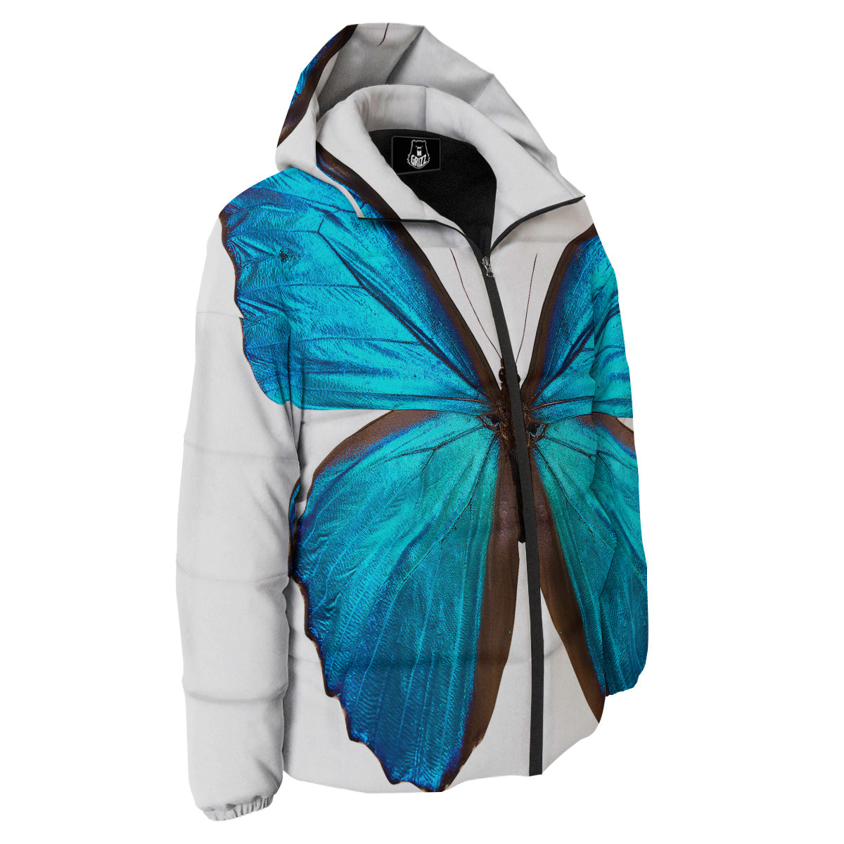 Butterfly Wings Blue Monarch Print Down Jacket-grizzshop