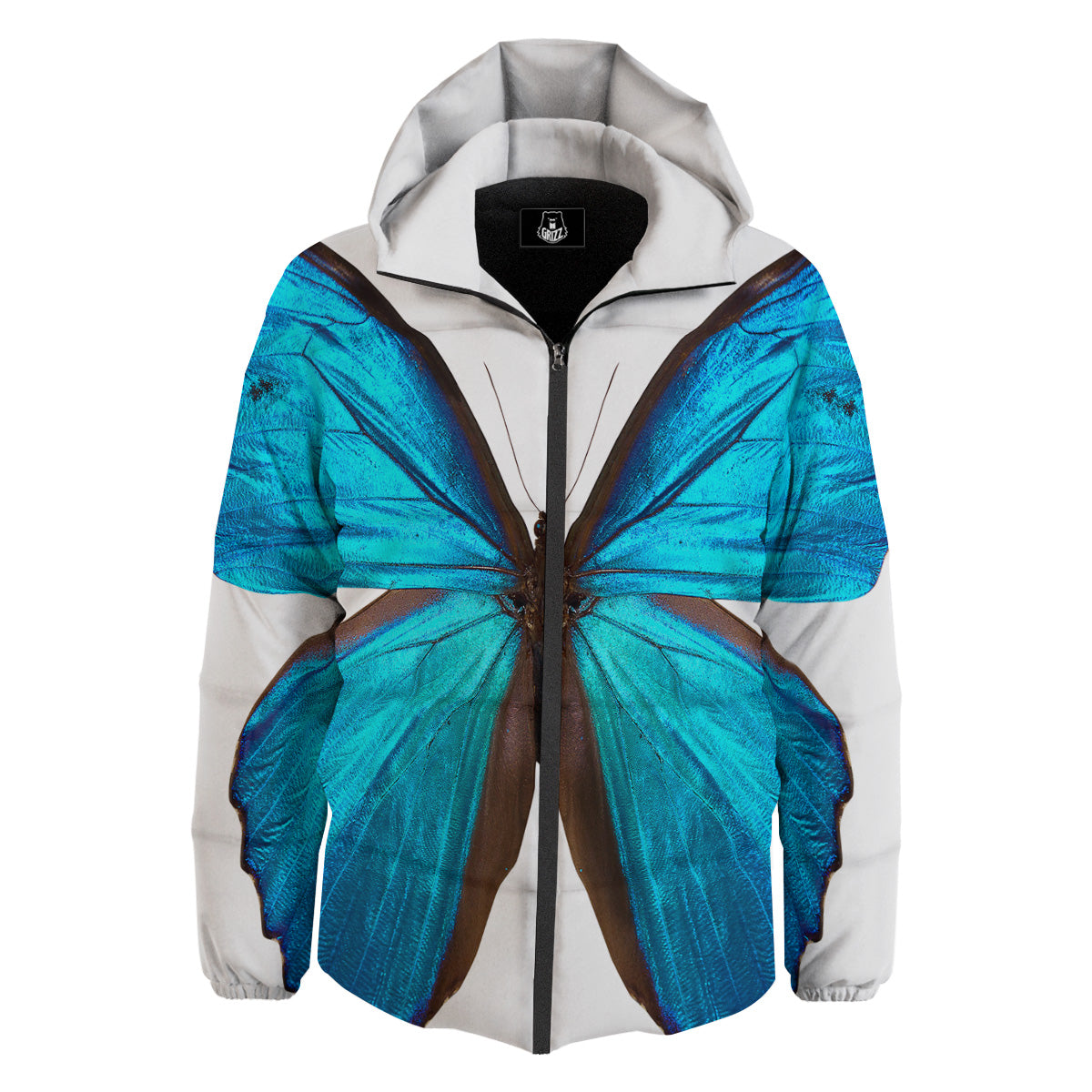 Butterfly Wings Blue Monarch Print Down Jacket-grizzshop
