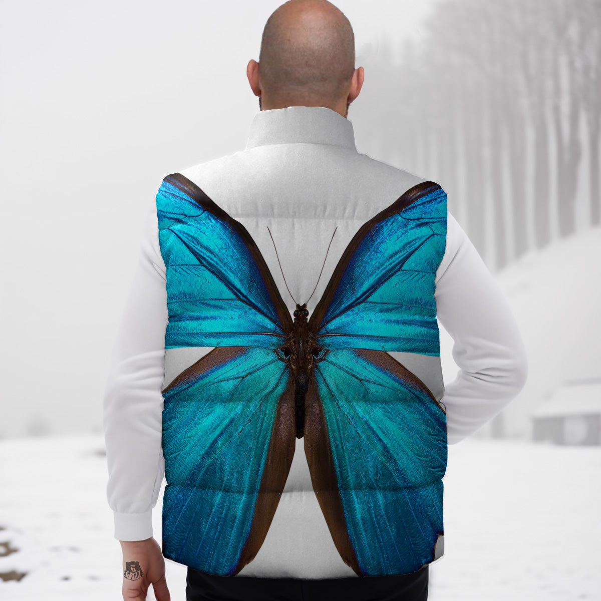 Butterfly Wings Blue Monarch Print Down Vest