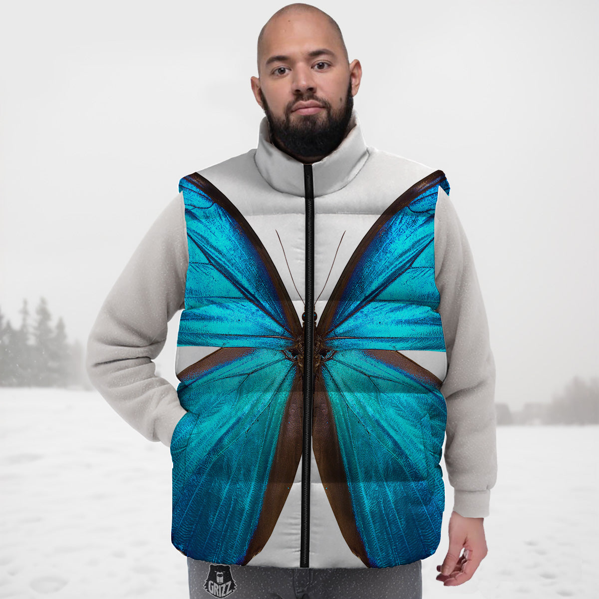 Butterfly Wings Blue Monarch Print Down Vest
