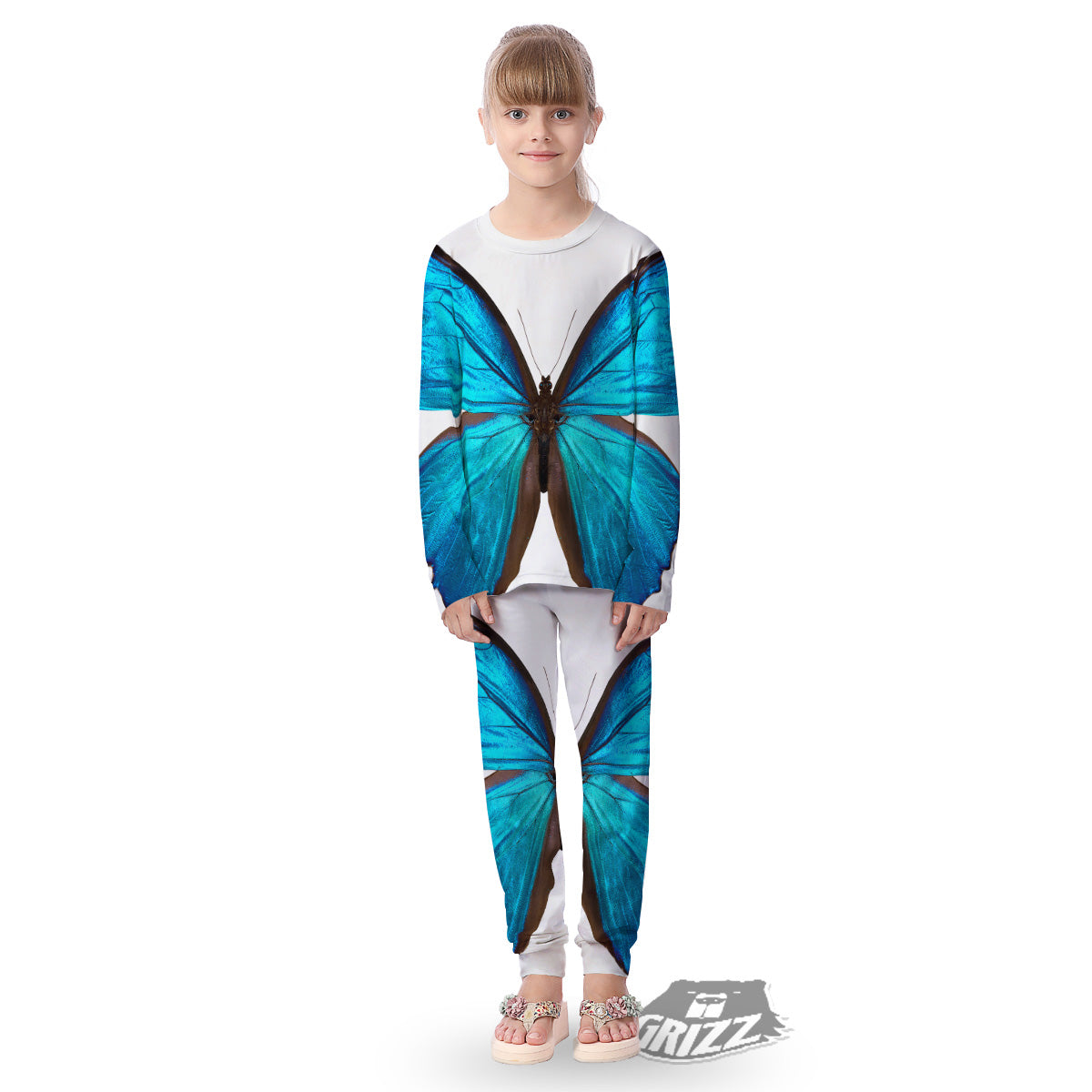 Butterfly Wings Blue Monarch Print Kid's Pajamas-grizzshop