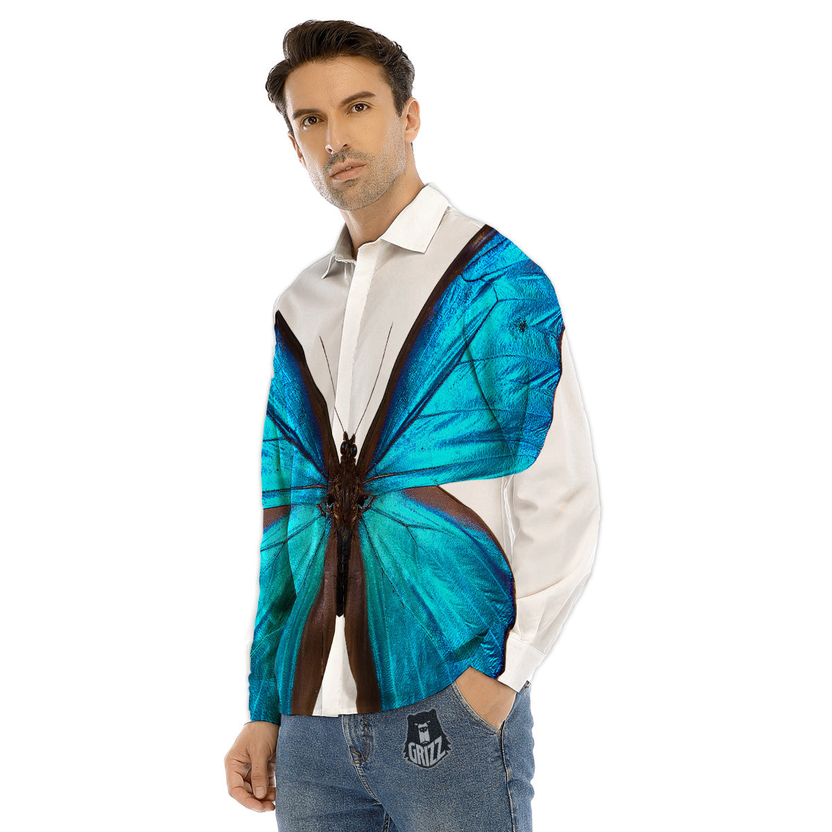 Butterfly Wings Blue Monarch Print Men's Dress Shirts-grizzshop