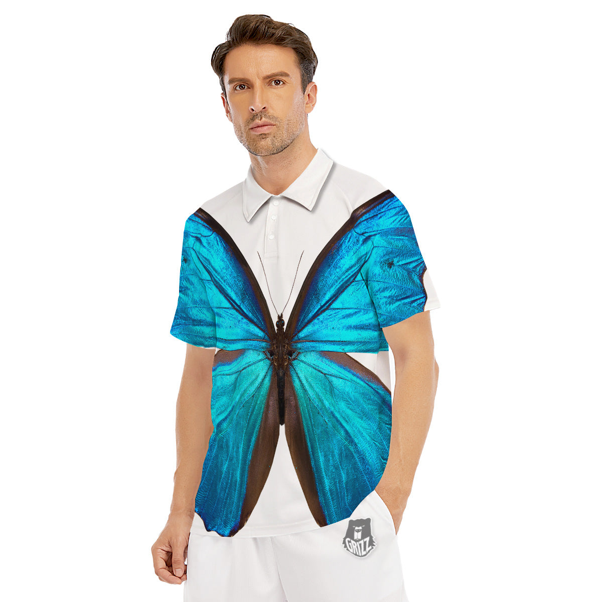 Butterfly Wings Blue Monarch Print Men's Golf Shirts-grizzshop