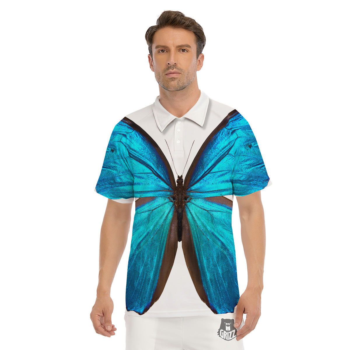 Butterfly Wings Blue Monarch Print Men's Golf Shirts-grizzshop