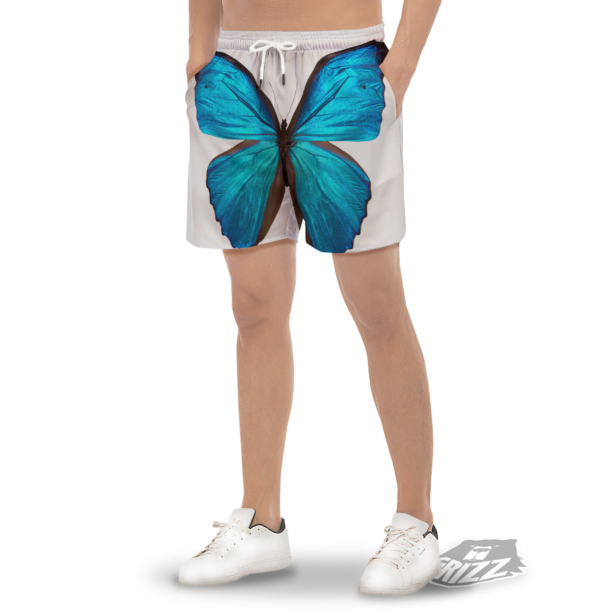 Butterfly Wings Blue Monarch Print Men's Gym Shorts-grizzshop