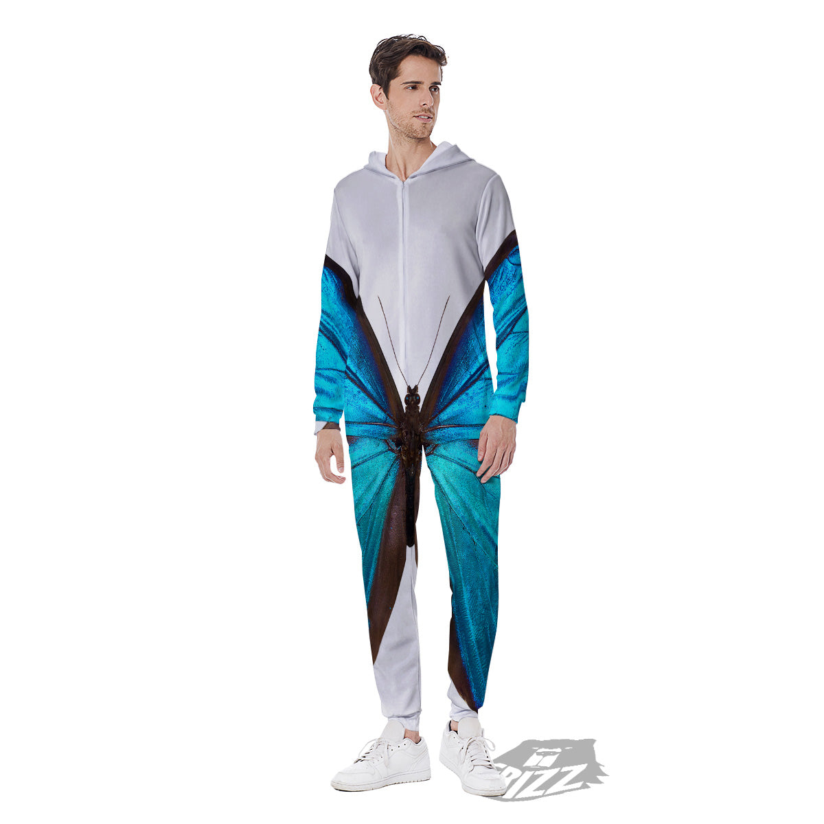 Butterfly Wings Blue Monarch Print Men's Jumpsuit-grizzshop