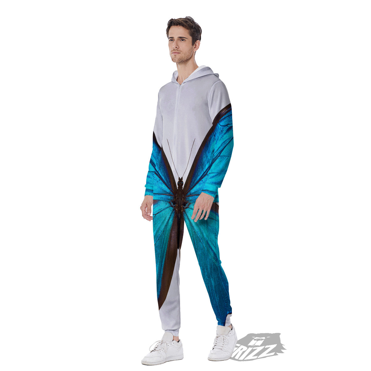 Butterfly Wings Blue Monarch Print Men's Jumpsuit-grizzshop