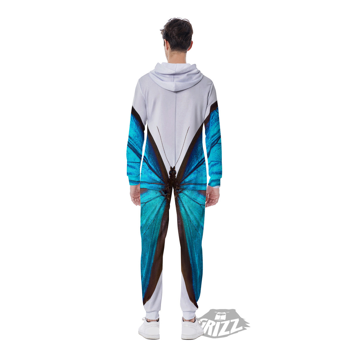 Butterfly Wings Blue Monarch Print Men's Jumpsuit-grizzshop