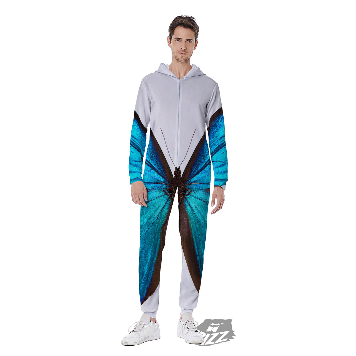 Butterfly Wings Blue Monarch Print Men's Jumpsuit-grizzshop