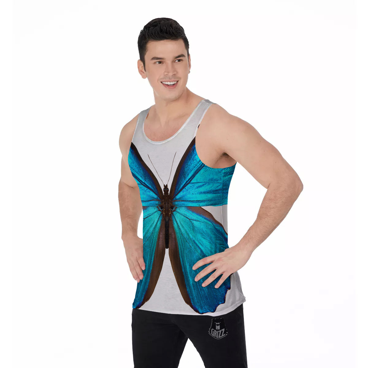Butterfly Wings Blue Monarch Print Men's Tank Top-grizzshop