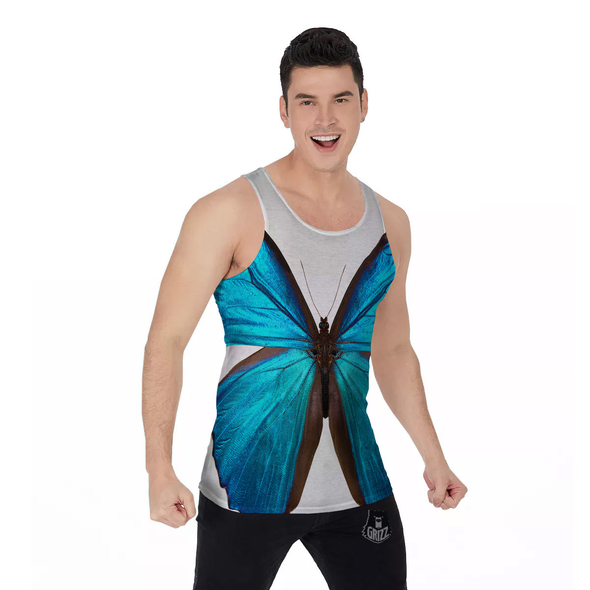 Butterfly Wings Blue Monarch Print Men's Tank Top-grizzshop
