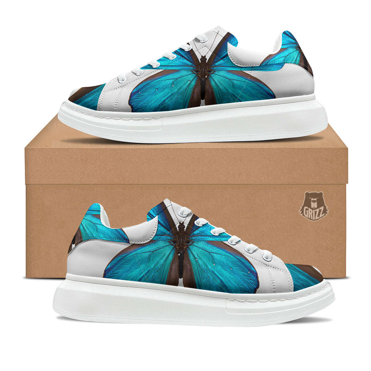 Butterfly Wings Blue Monarch Print Platform Shoes-grizzshop