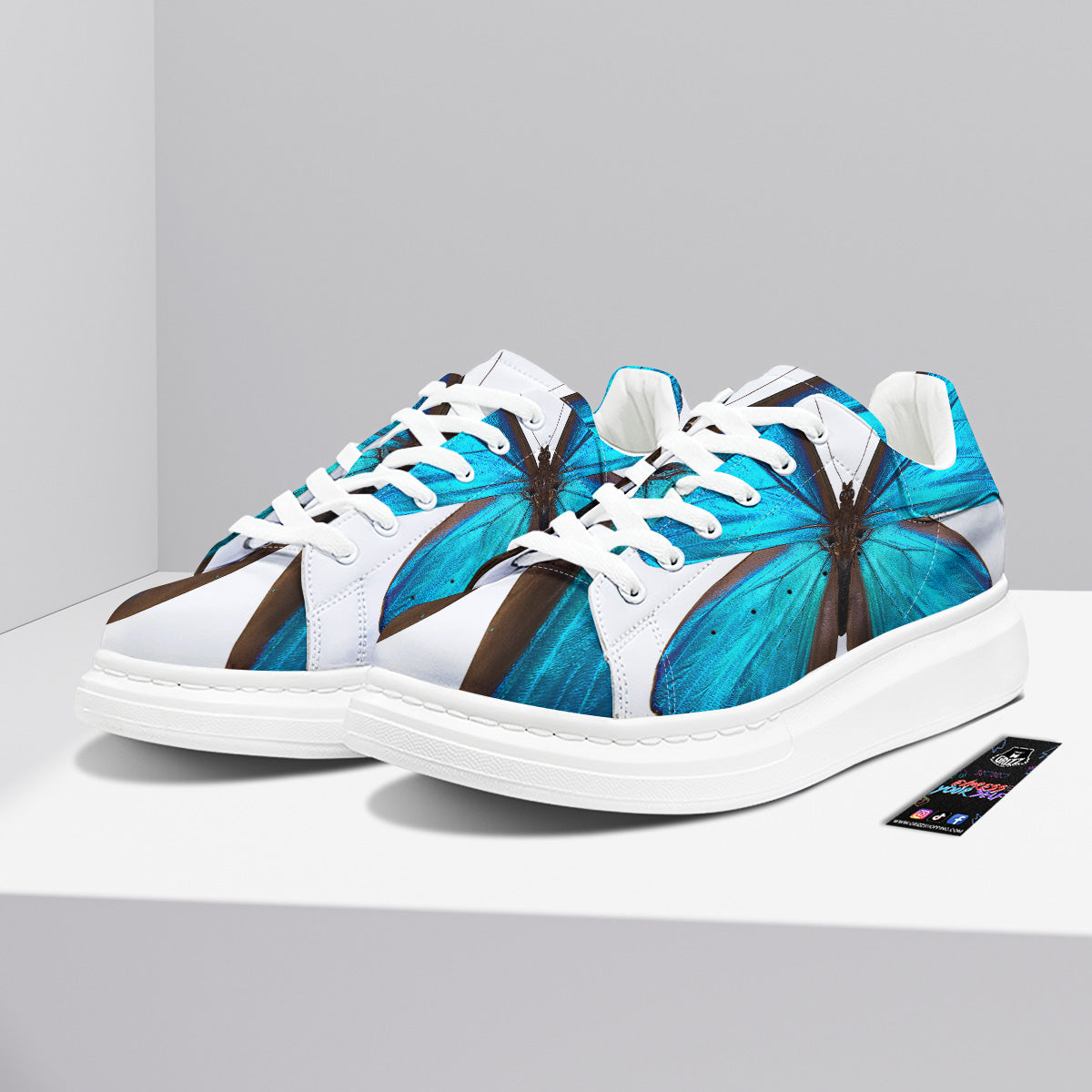 Butterfly Wings Blue Monarch Print Platform Shoes-grizzshop