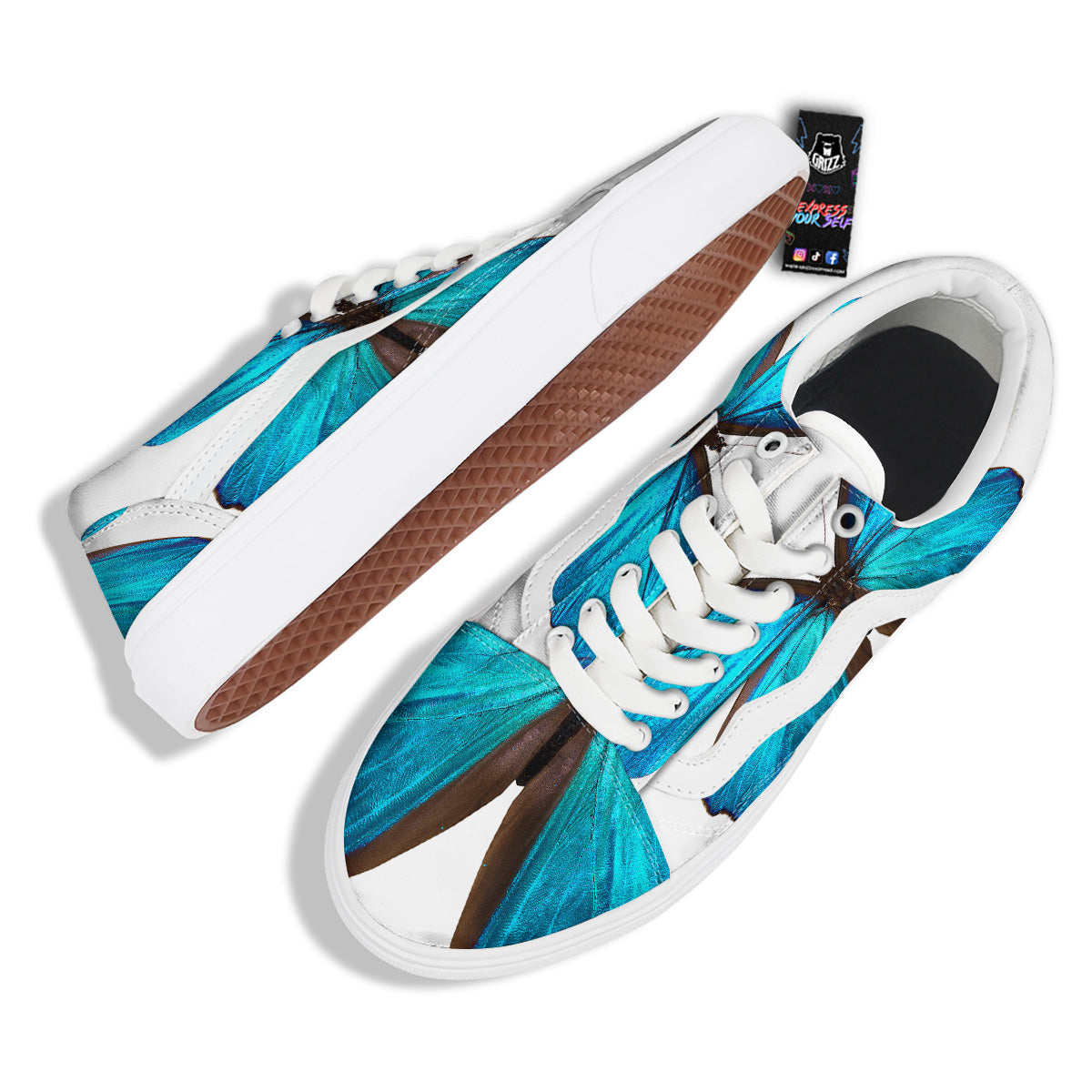Butterfly Wings Blue Monarch Print Skate Shoes-grizzshop