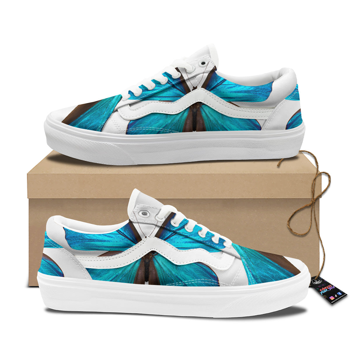 Butterfly Wings Blue Monarch Print Skate Shoes-grizzshop